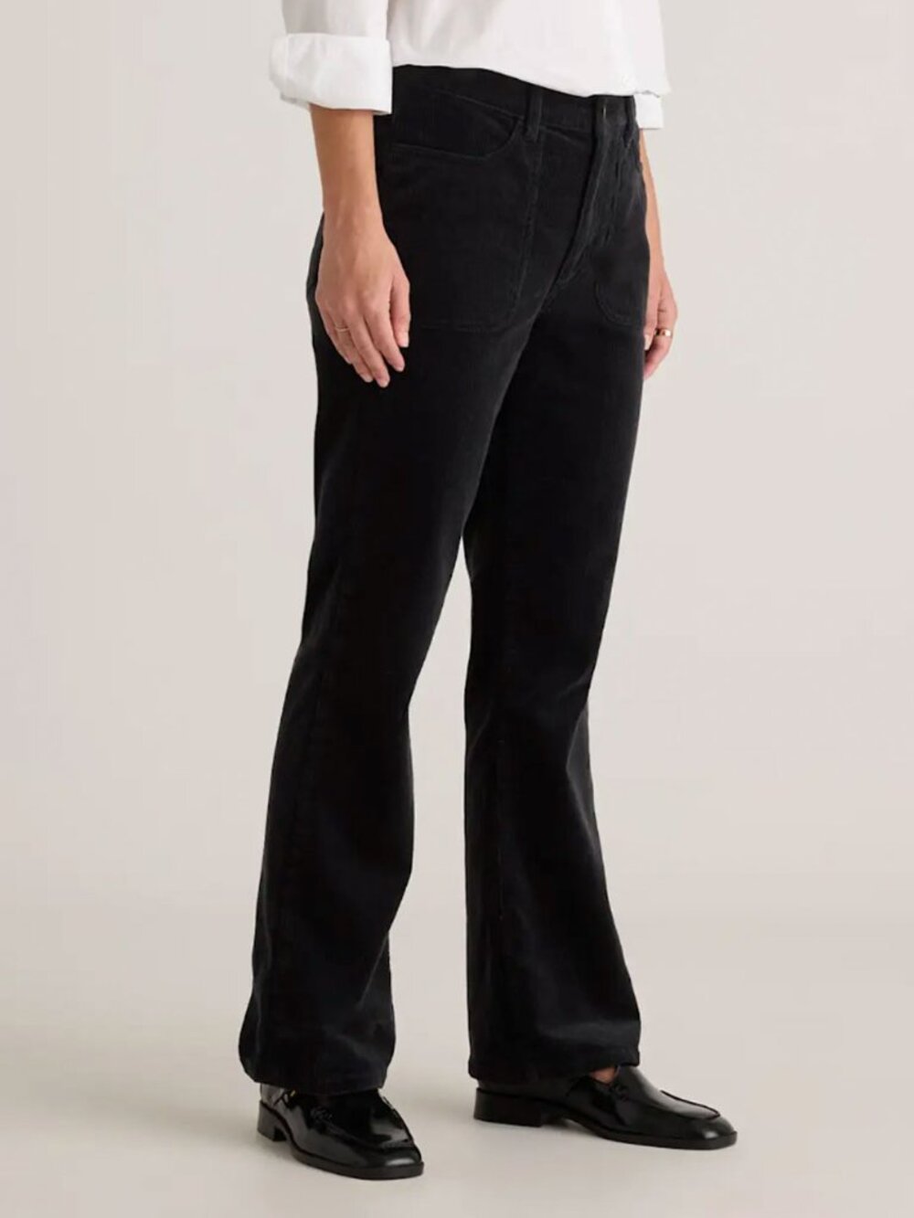 Quince Organic Stretch Corduroy Flare Pants in Black 6